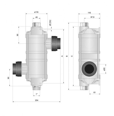Technische Zeichnung des Wärmetauscher.