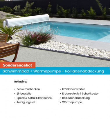 Fertigbecken, Modell Maxi Pool Komplett-Set mit Rollladenabdeckung