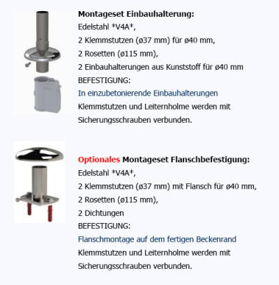 Tiefbeckenleiter enge Ausladung - Holm Ø43 V2A